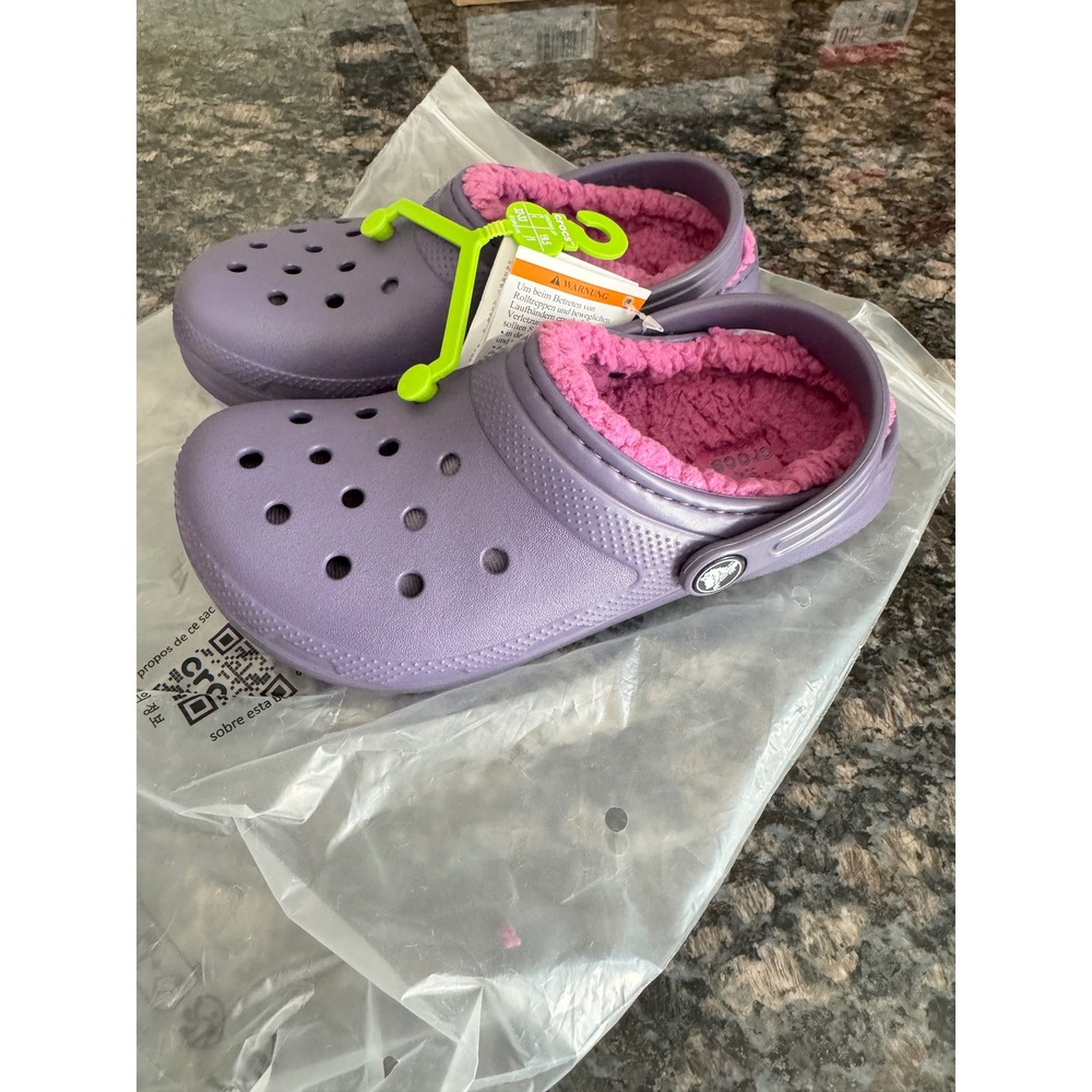Crocs Classic Lined Clog K Purple Pink Kids Fleece Shoes 207010-5CI J1